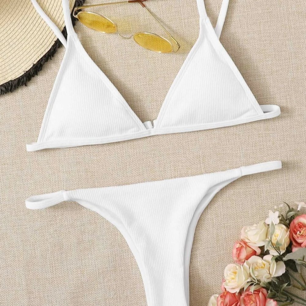 SHEIN Rib Triangle Tanga Bikini Swimsuit